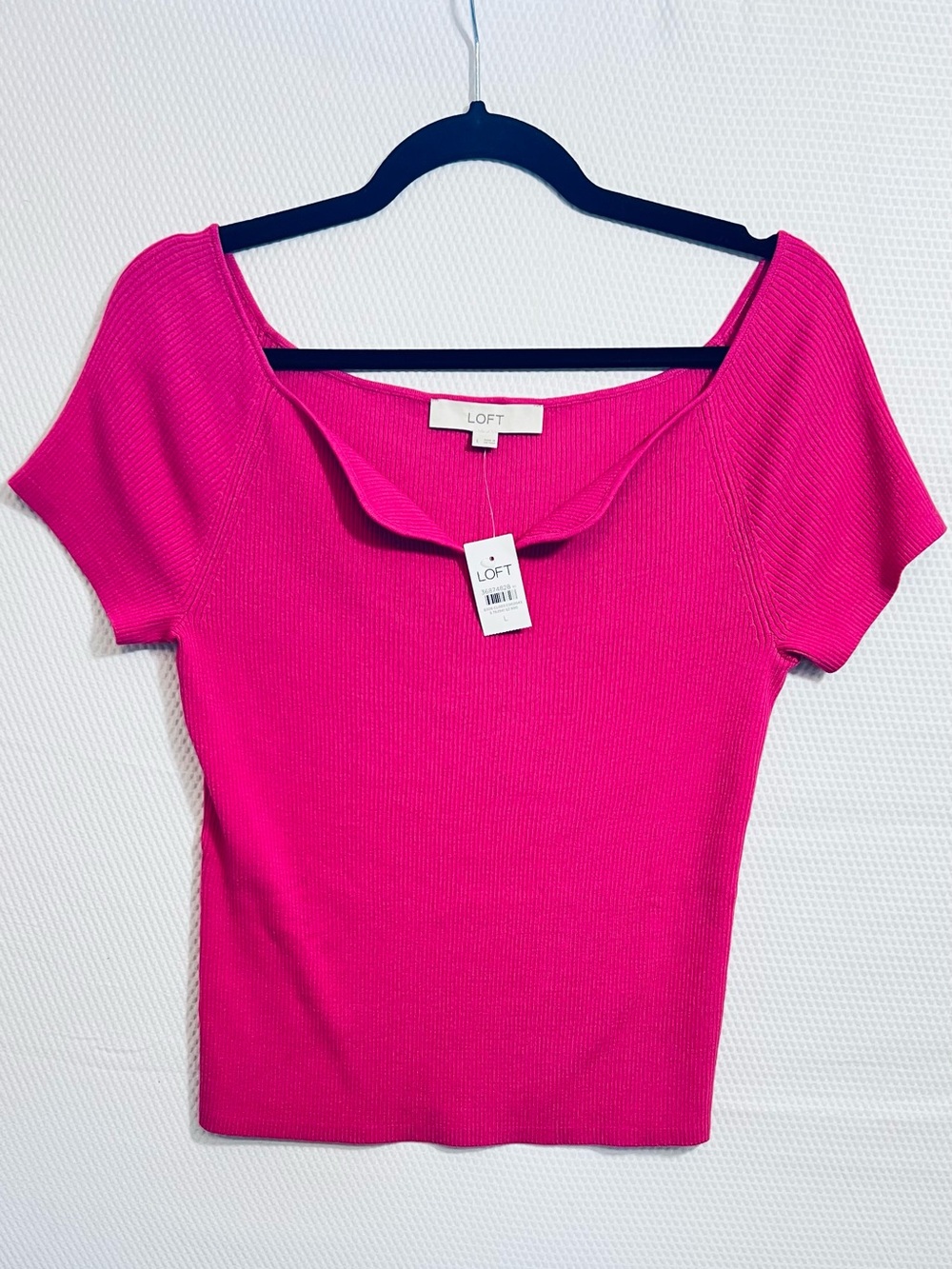 LOFT Fuchsia Ribbed Short Sleeve V Neck Top